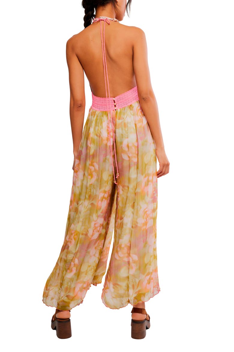 Haze Print Wide Leg Halter Jumpsuit, Alternate, color, BLUSH MEADOW COMBO