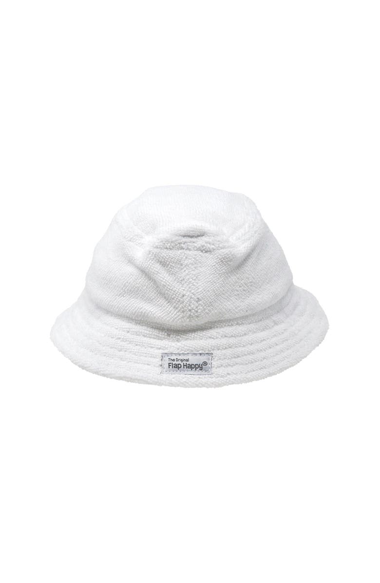 Flap Happy Kids UPF 50+ Terry Beach Bucket Sun Hat, Main, color, White