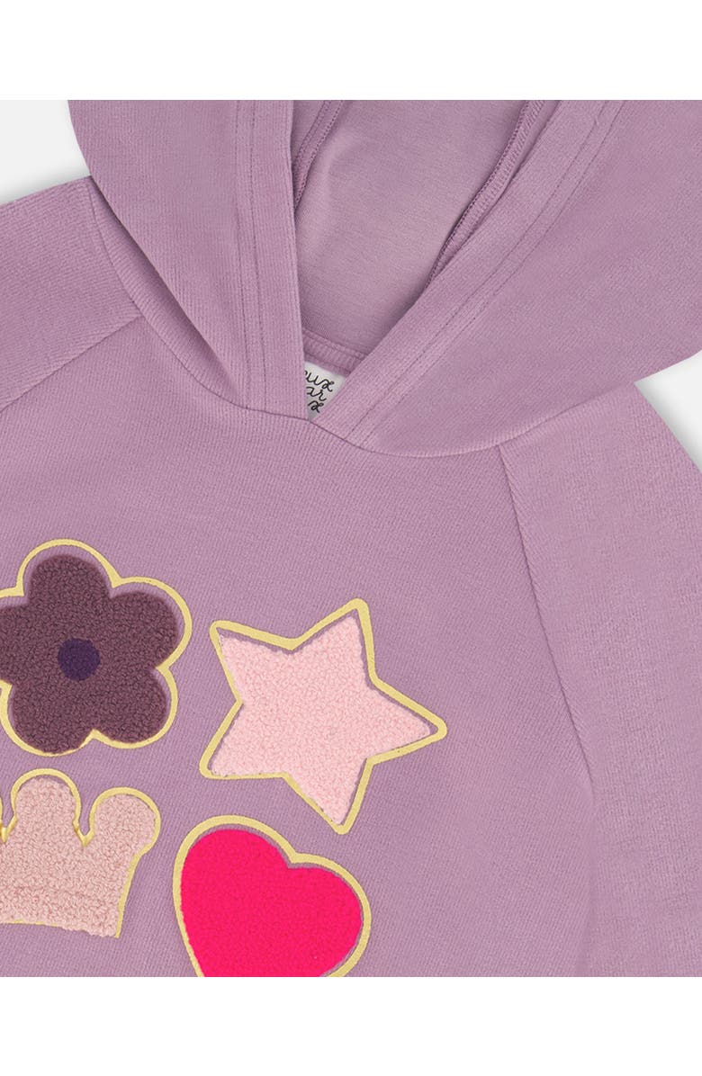Deux par Deux Little Girl's Super Soft Brushed Jersey Hooded Tunic With Appliques Lavender, Alternate, color, 