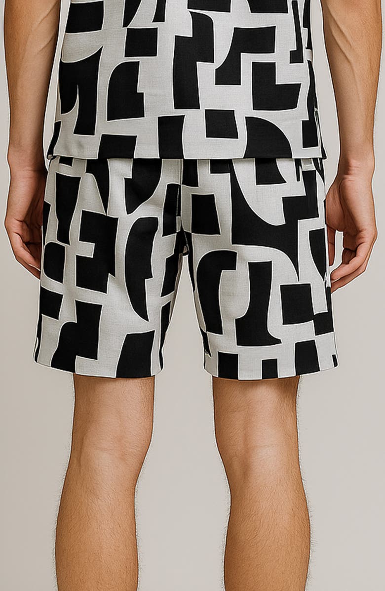 D.RT Geometric Print Swim Trunks, Alternate, color, White/ Black