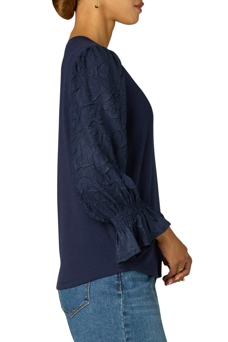 Mixed Media Smocked Sleeve Top, Alternate, color, MONACO BLUE