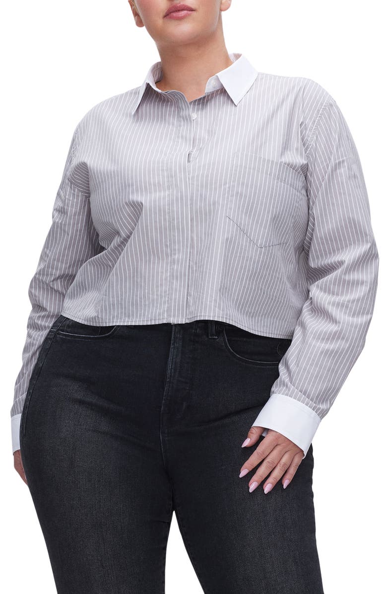 Good American Stripe Crop Button-Up Shirt, Alternate, color,