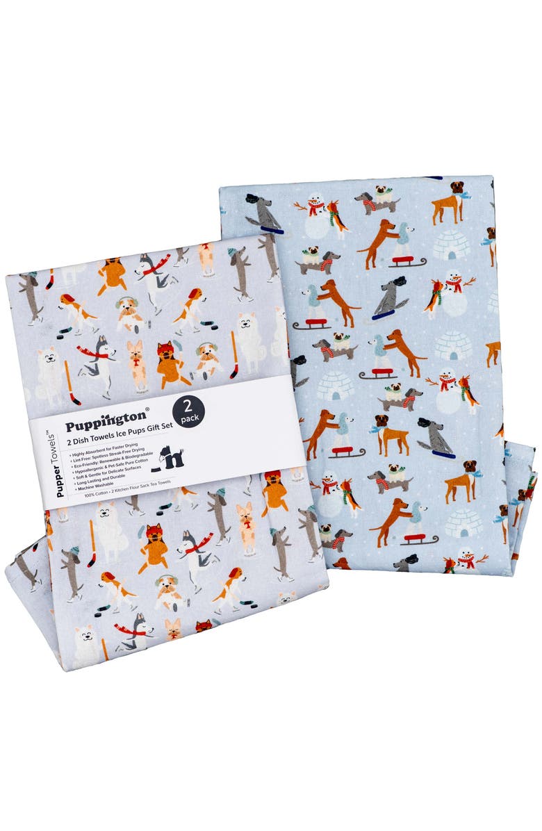 Puppington Dog Kitchen Towels, Alternate, color, Ice Pups Winter Woofs