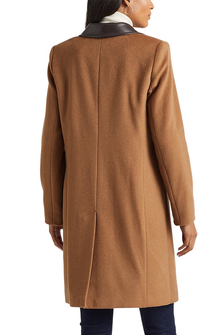 Faux Leather Trim Wool Blend Coat, Alternate, color, NEW VICUNA