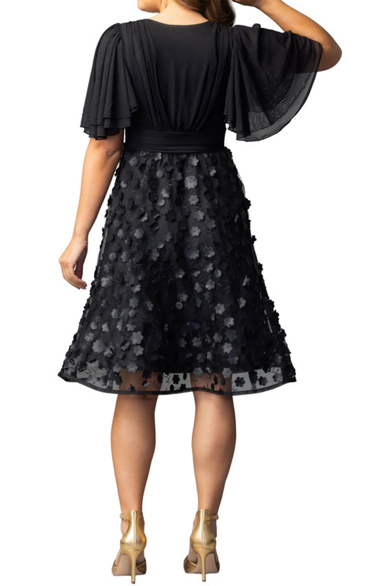 Pretty Petals Mesh Cocktail Dress, Alternate, color, Onyx Blossoms