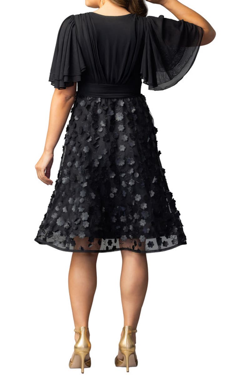 Kiyonna Pretty Petals Mesh Cocktail Dress, Alternate, color, Onyx Blossoms