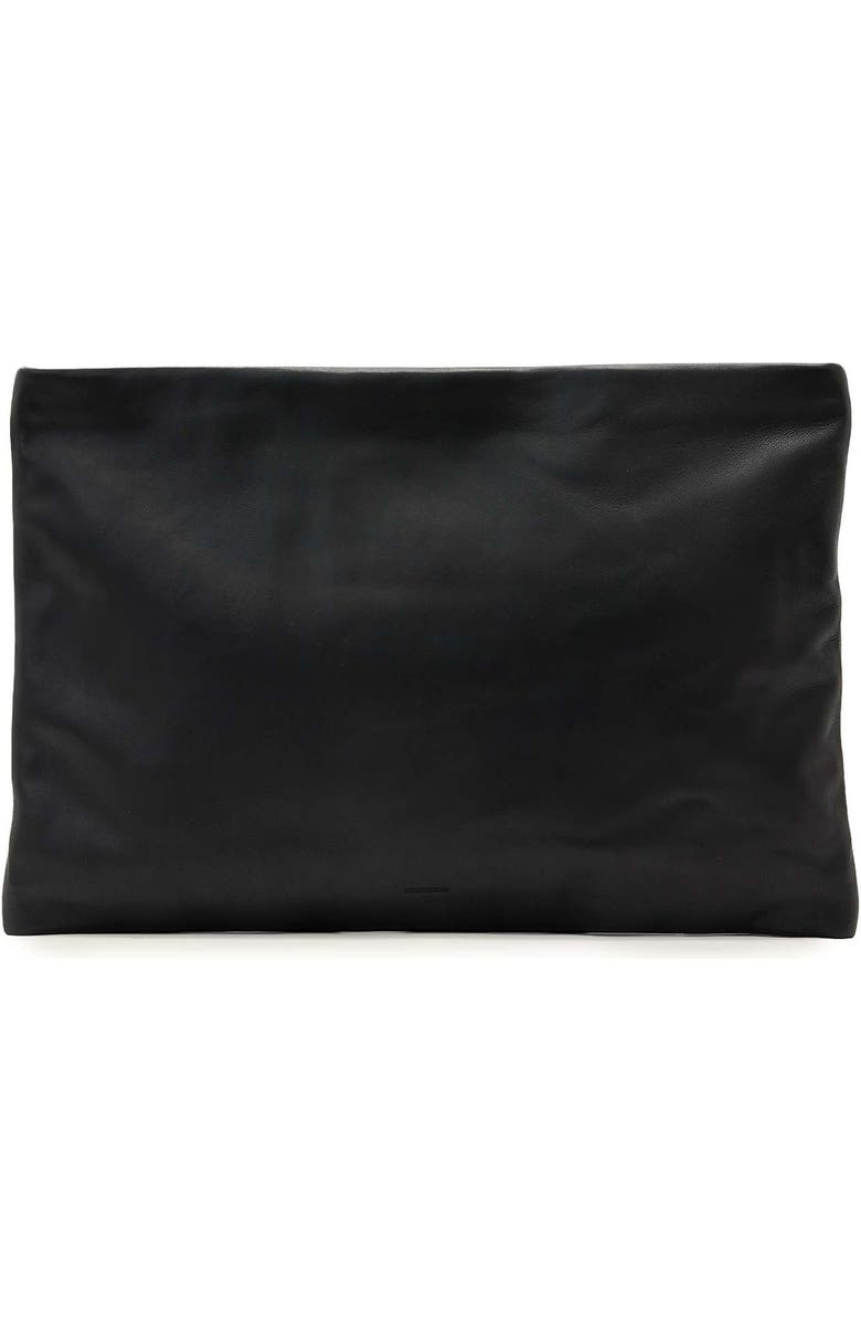 AllSaints Large Bettina Leather Clutch, Main, color, Black