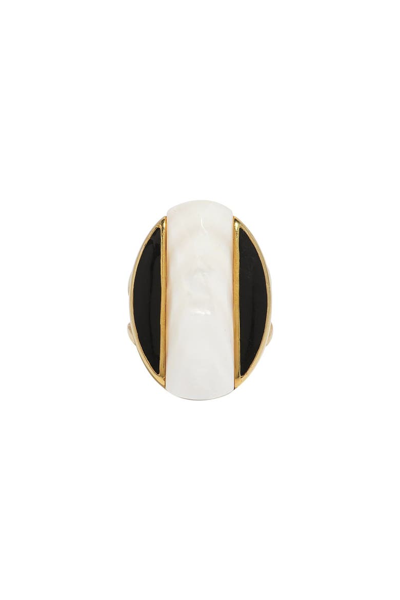 Saraswati Mother of Pearl Boundaries Ring, Main, color, White & Black