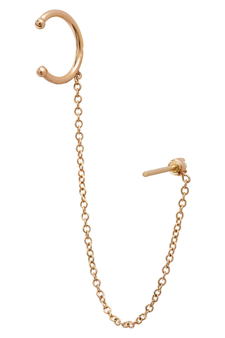 Chained Stud & Ear Cuff, Alternate, color, YELLOW GOLD/ DIAMOND