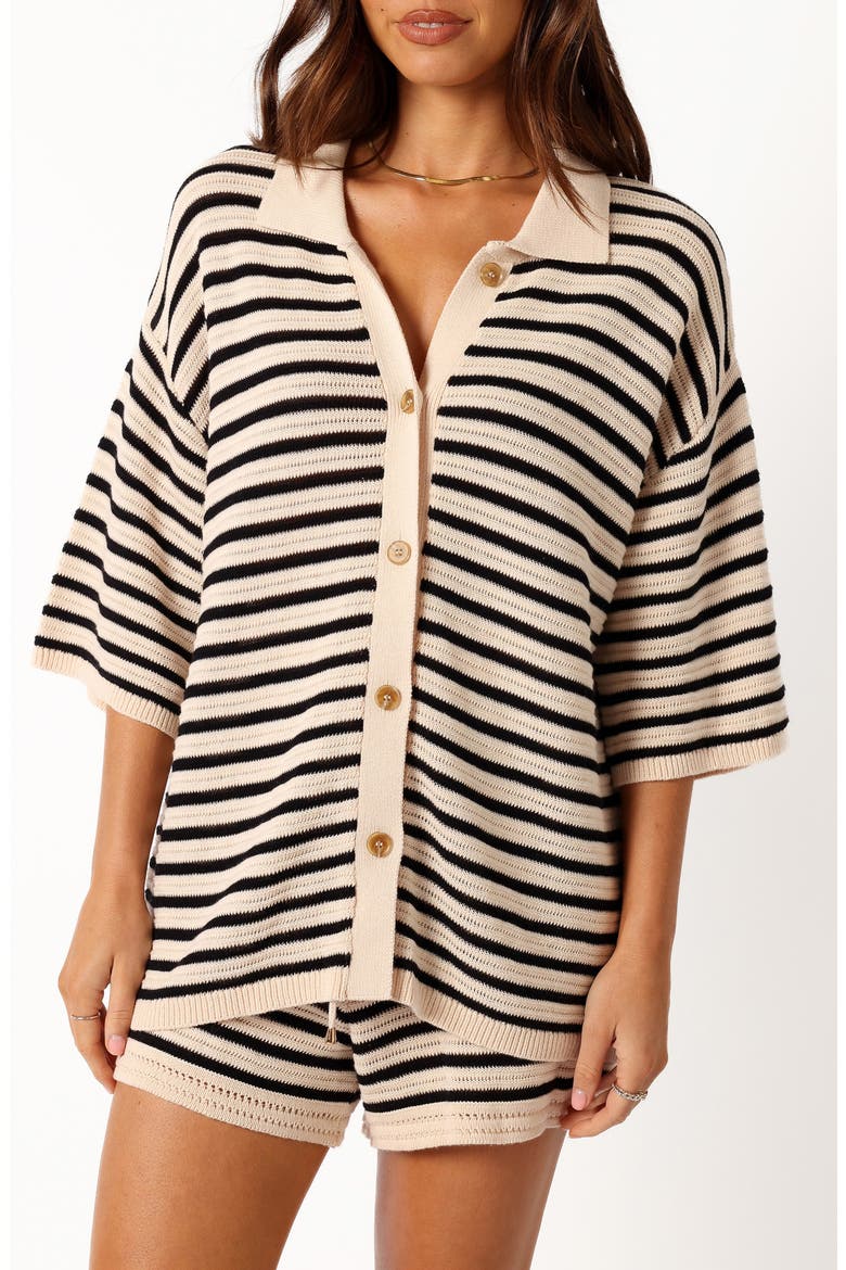 Cherie Oversize Stripe Cardigan, Main, color, SAND BLACK