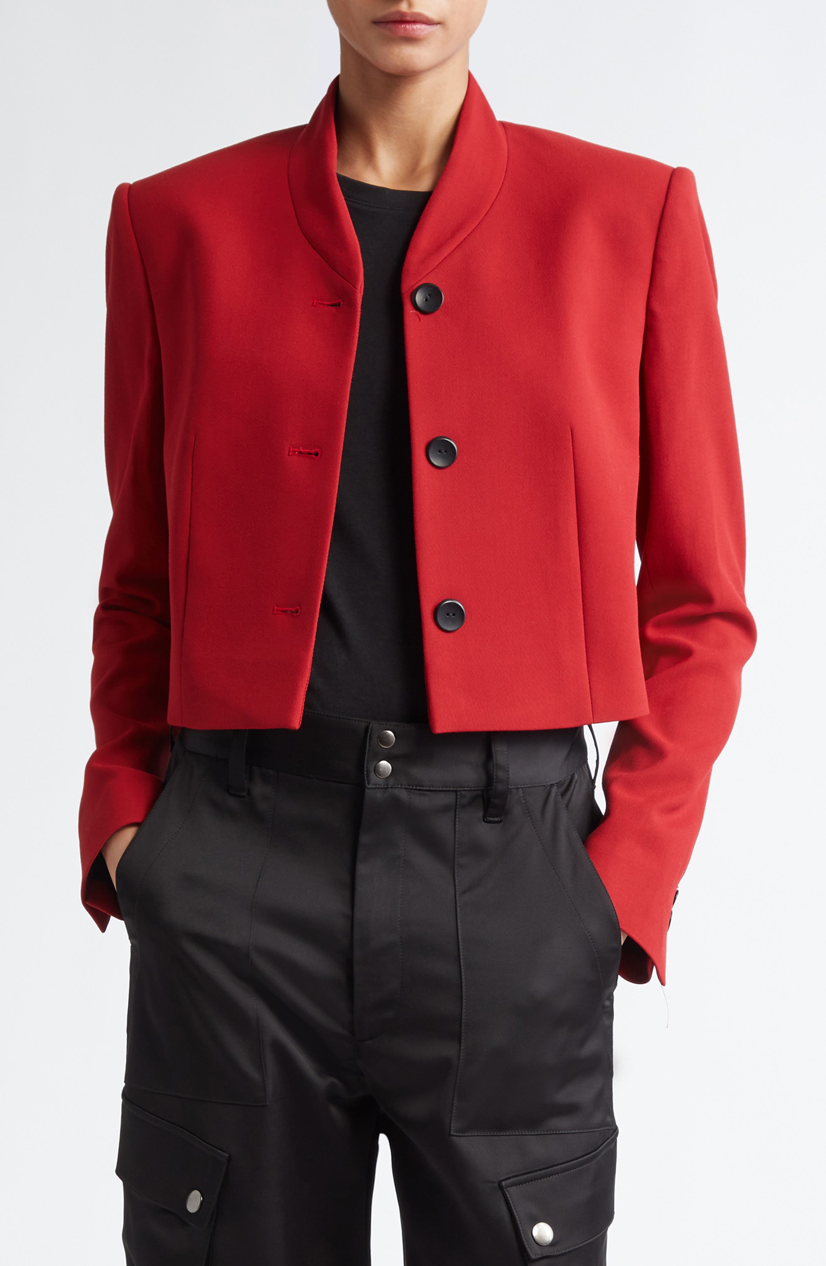 Maria McManus Crop Blazer in Hunting Red 