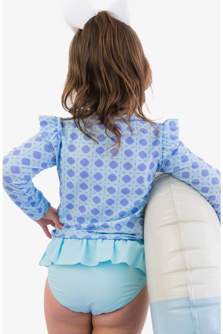 Kids' Periwinkle Ruffle Long Sleeve Two-Piece Rashguard Swimsuit, Alternate, color, BLUE