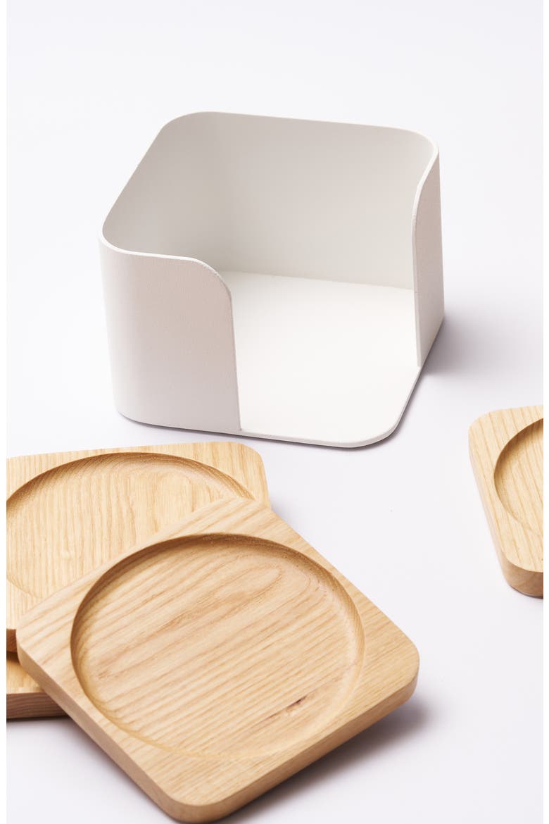 Contour Set of 6 Wood Coasters, Alternate, color, WHITE