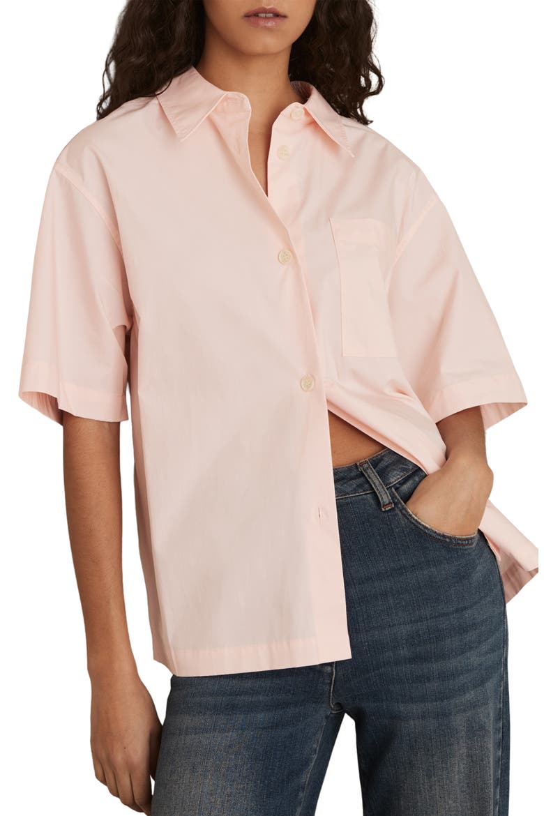 Jordan Oversize Short Sleeve Button-Up Shirt, Main, color, CORAL PINK