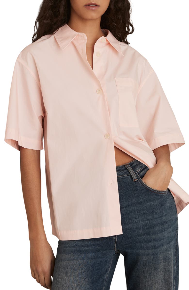 Reiss Jordan Oversize Short Sleeve Button-Up Shirt, Main, color, Coral Pink