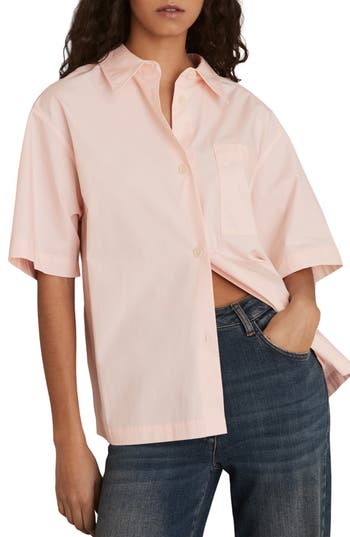 Reiss Jordan Oversize Short Sleeve Button-up Shirt In Pink