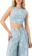 IVONNE Sleeveless Embroidered Denim Crop Top