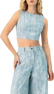 IVONNE Sleeveless Embroidered Denim Crop Top