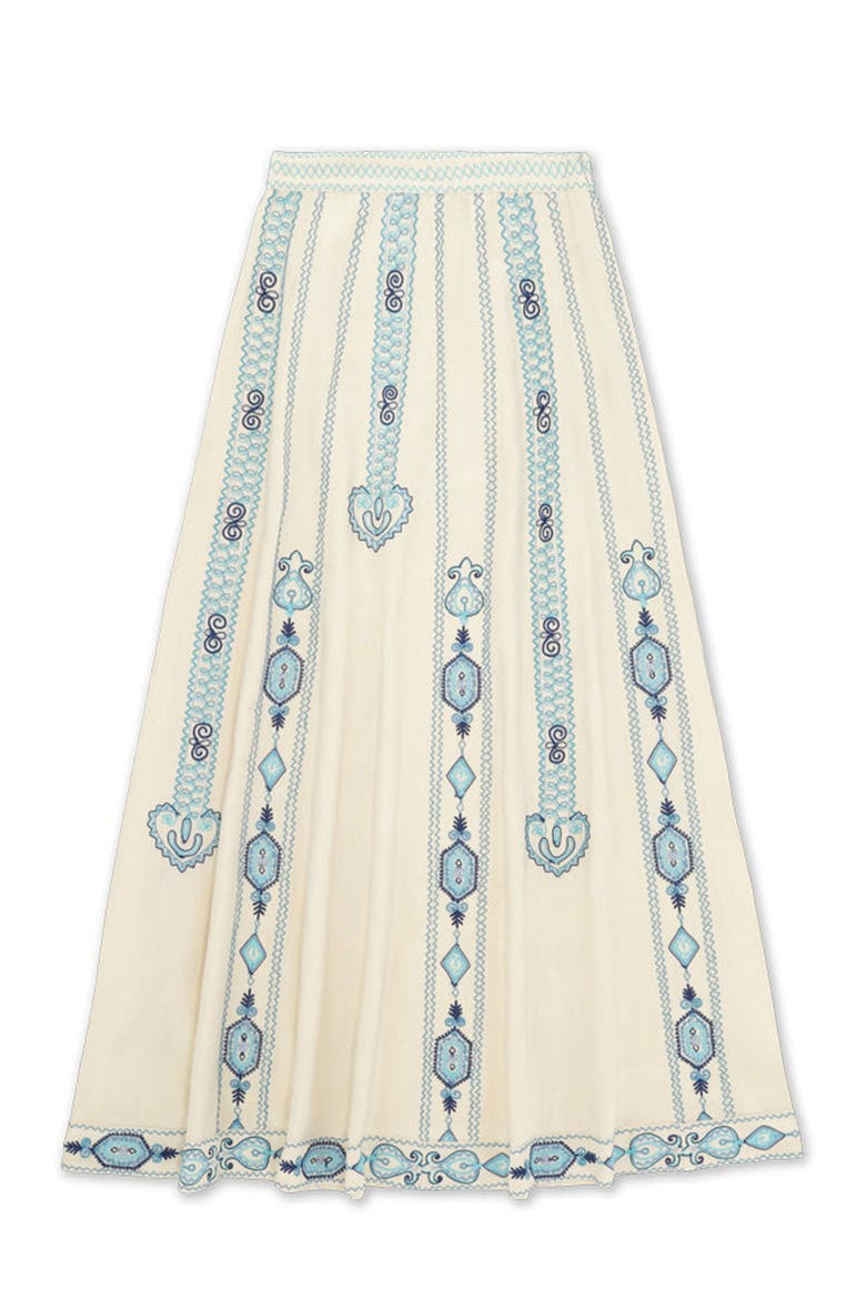 Nicea Bi-Color Embroidery Skirt, Main, color, OFF WHITE