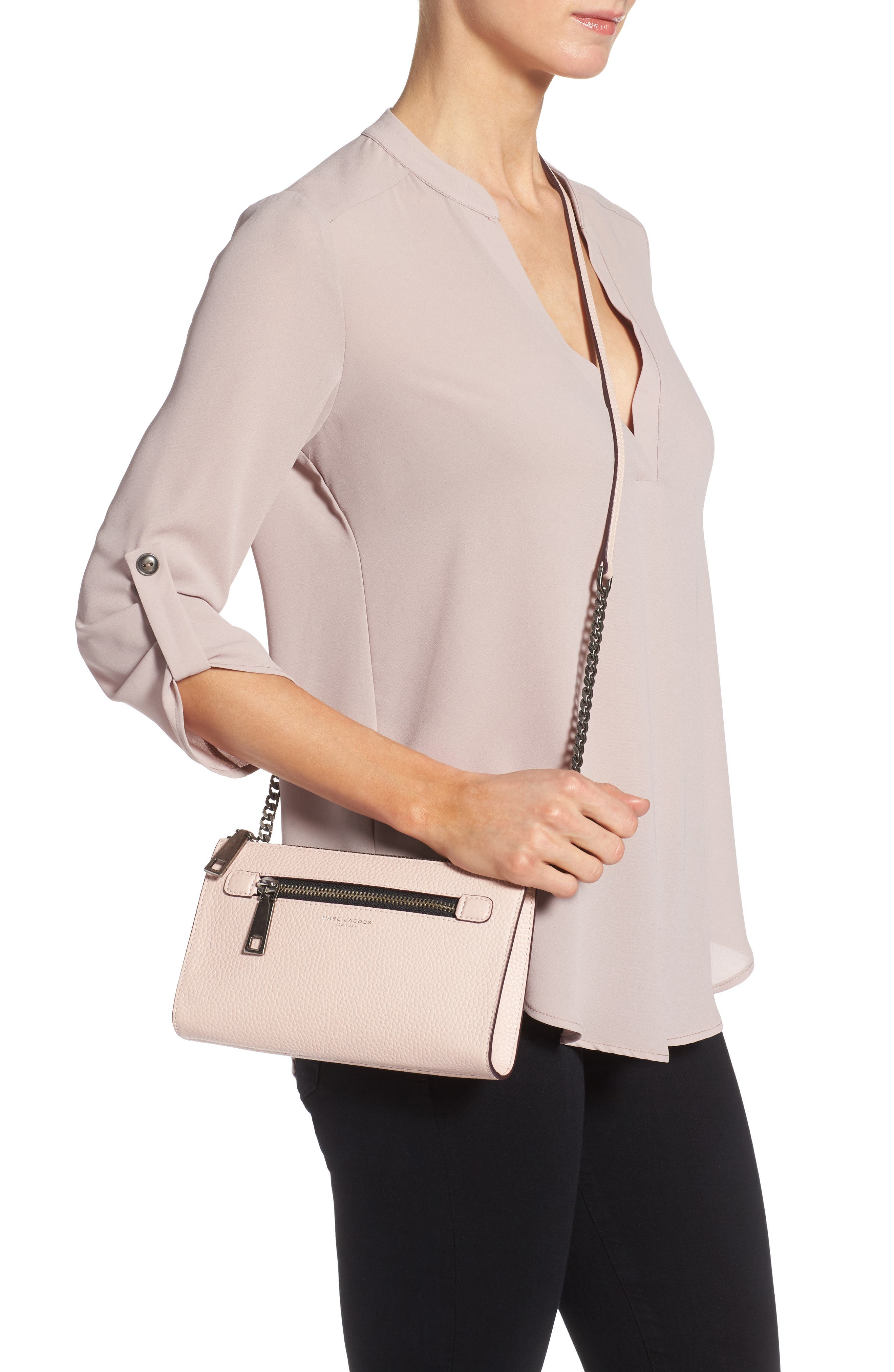 Small Gotham Leather Crossbody Wallet (Nordstrom Exclusive), Alternate, color, PALE PINK