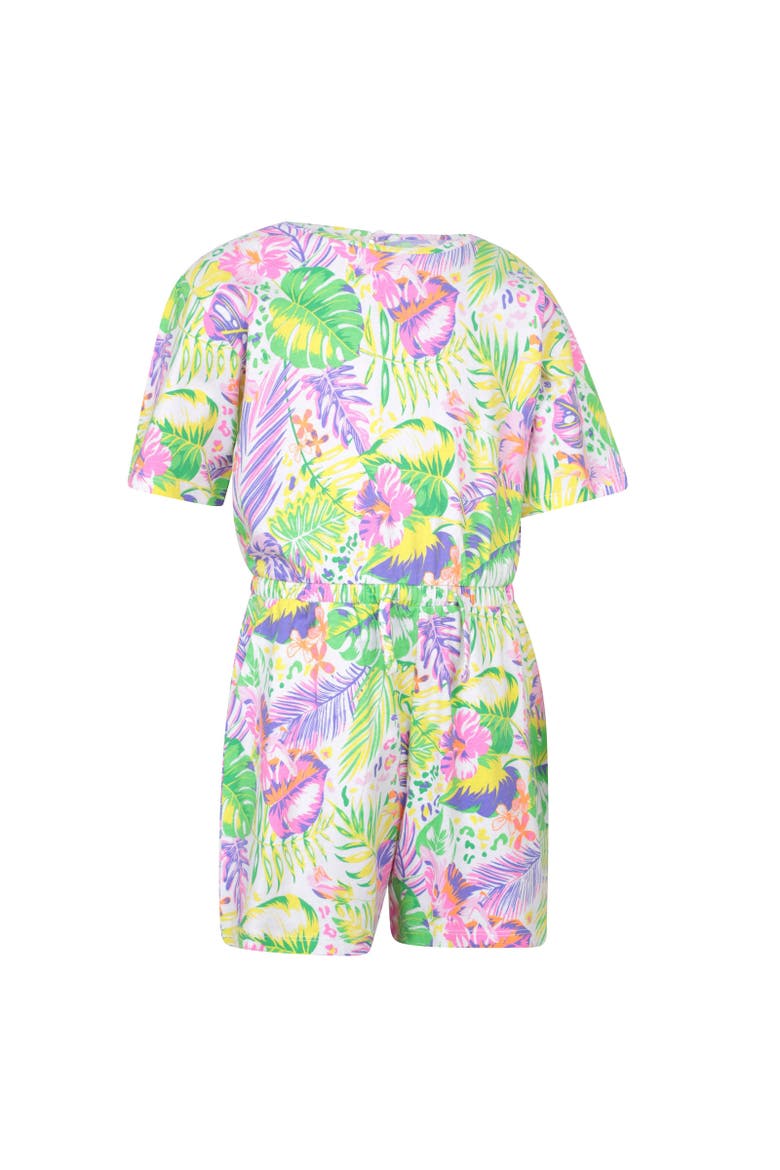 Childrens/Kids Poppy Leaf Print Playsuit, Alternate, color, Coral
