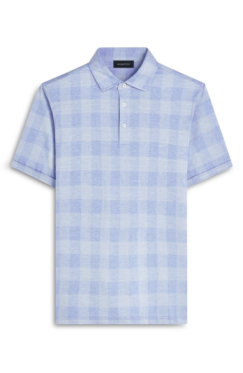 Bugatchi Plaid Short Sleeve Cotton Polo, Alternate, color, Sky