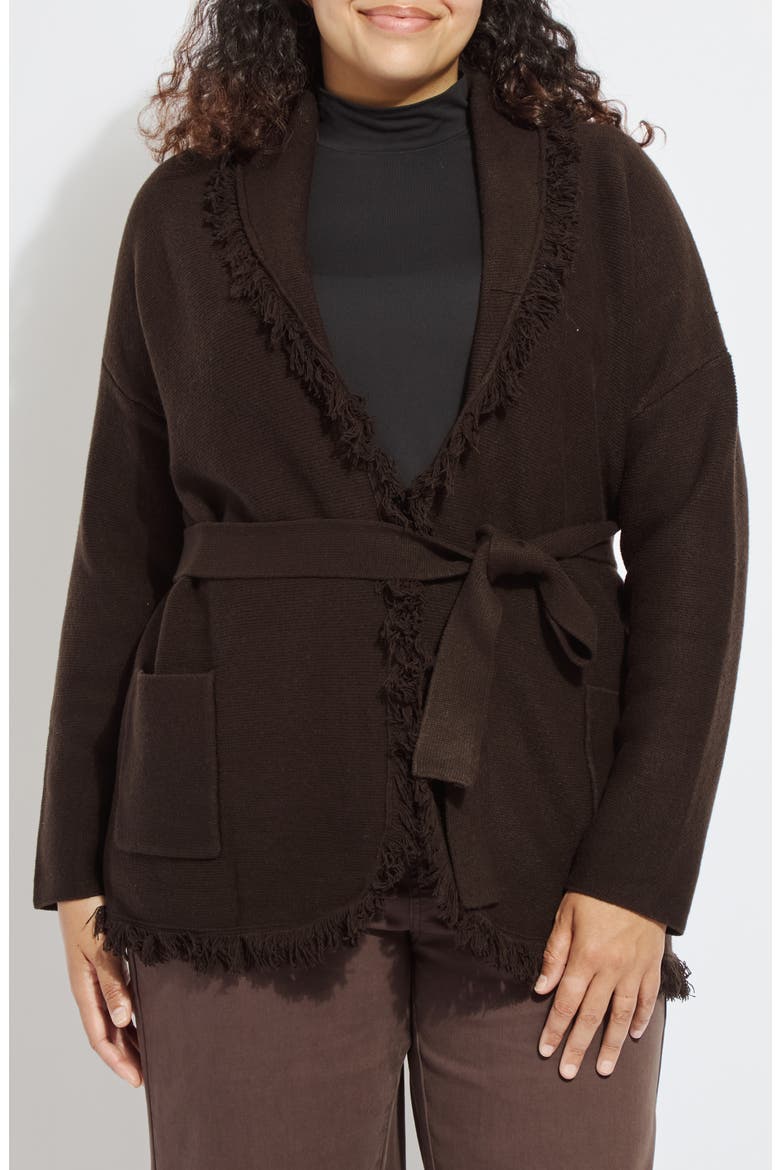 Dixie Fringe Belted Cardigan, Main, color, DOUBLE ESPRESSO