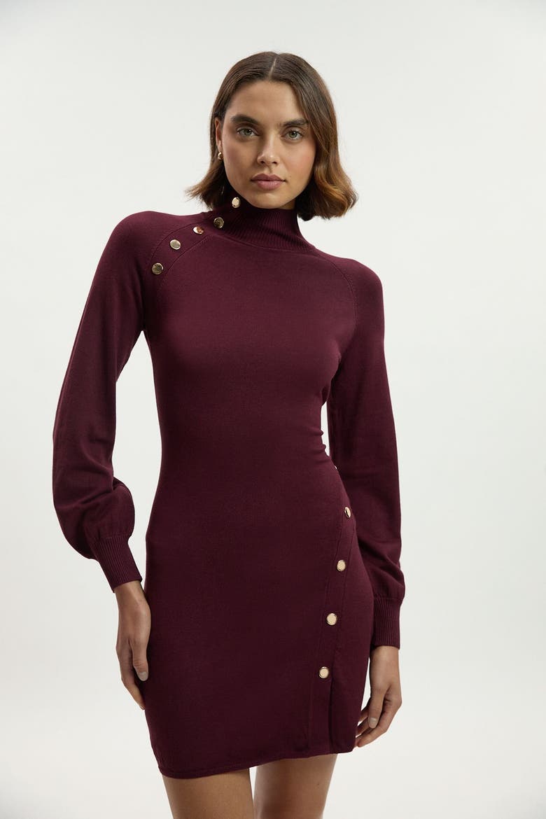 Viscose Blend Popper Knit Mini Dress, Main, color, Burgundy