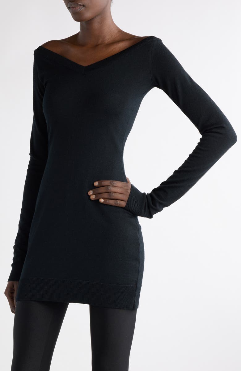 Off the Shoulder Long Sleeve Virgin Wool Blend Sweater Dress