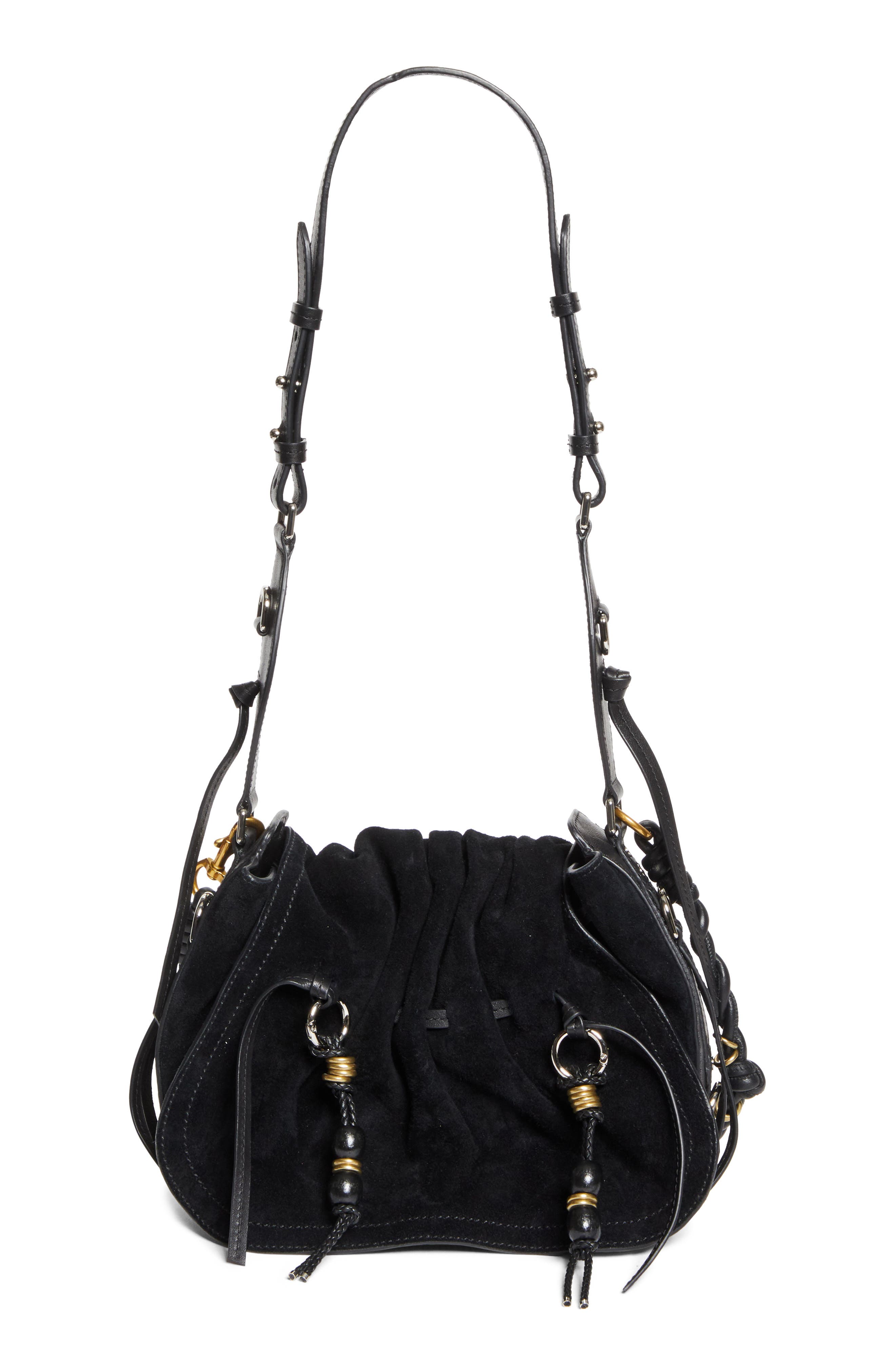 Isabel Marant Bolton Suede Hobo Bag, Main, color, Black/ Silver