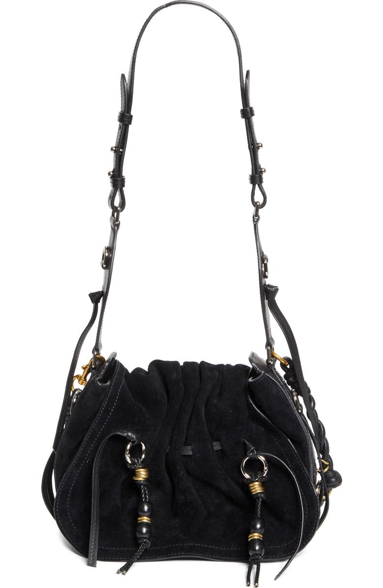 Isabel Marant Bolton Suede Hobo Bag, Main, color, Black/ Silver