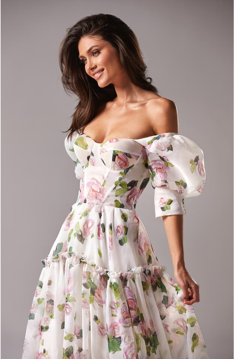 Milla Hydrangea Feminine Voluminous Sheer Sleeves Dress, Alternate, color, 