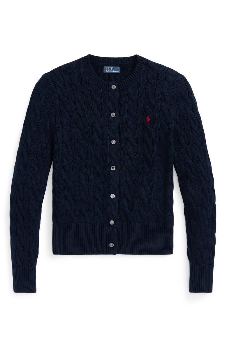 Polo Ralph Lauren Cable Stitch Cotton Cardigan, Alternate, color, Hunter Navy