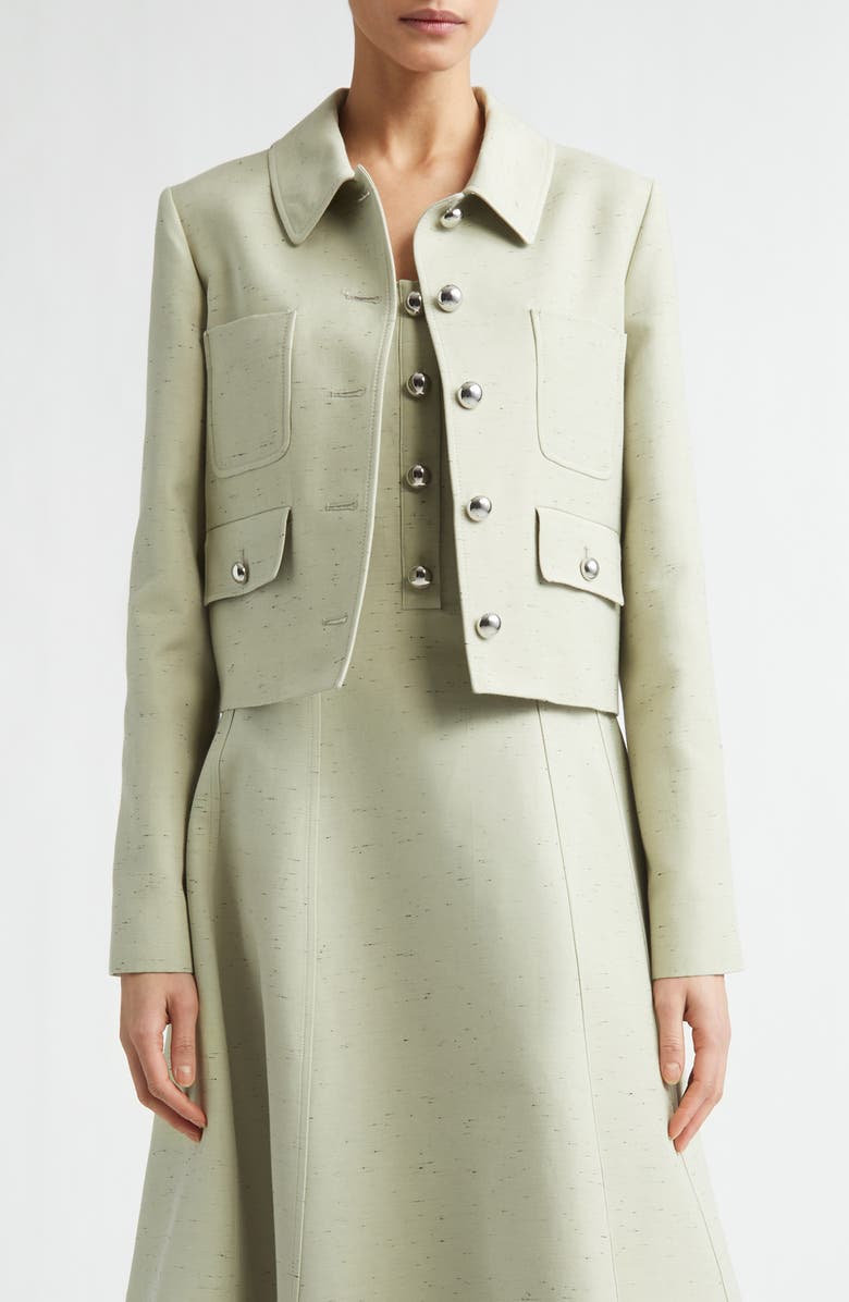 Altuzarra Astley Crop Flecked Cotton Blend Jacket, Main, color, Green Lily