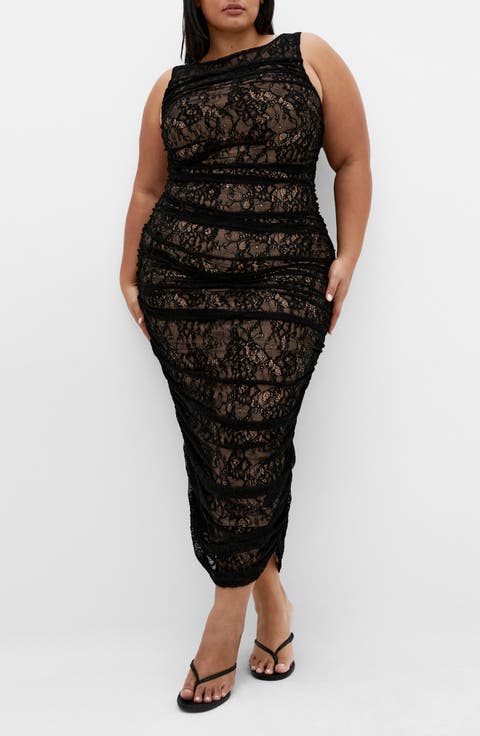 Ruched Lace Sheath Dress (Plus)