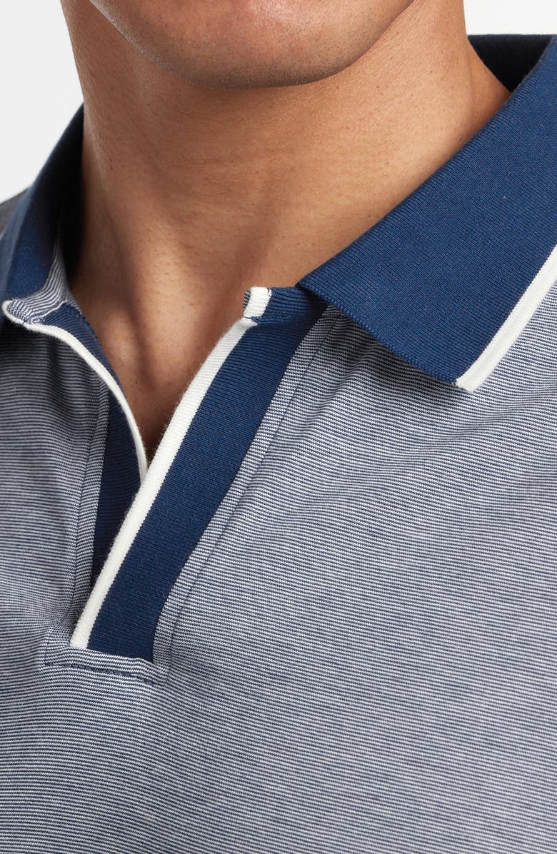 David Donahue Tipped Johnny Collar Cotton & Silk Polo, Alternate, color, Estate Blue