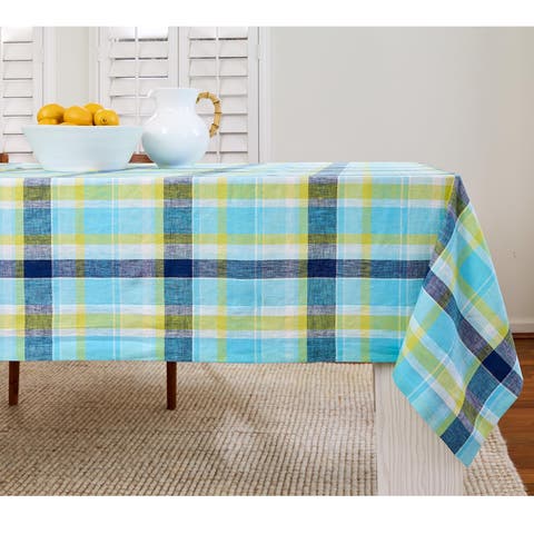 Linen Table Throw - Summer Madras Plaid