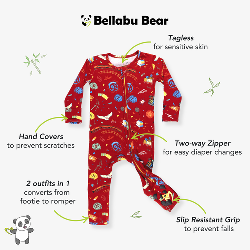 Bellabu Bear Baby Hogwarts Express Convertible Footie In Red