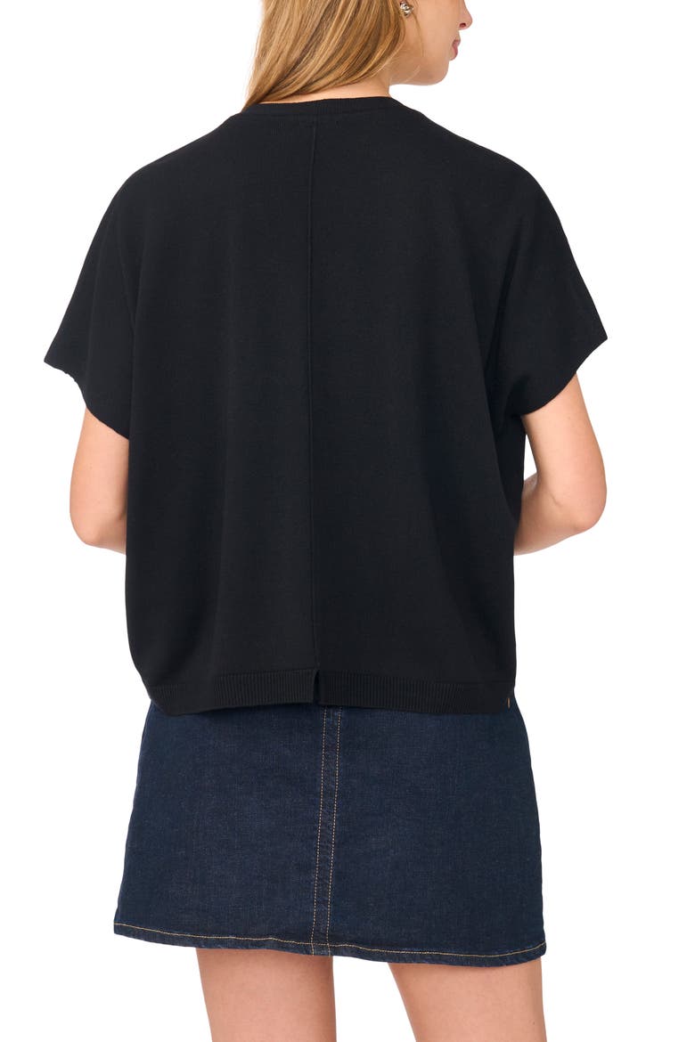 V-Neck Short Sleeve Boxy Sweater, Alternate, color, RICH BLACK