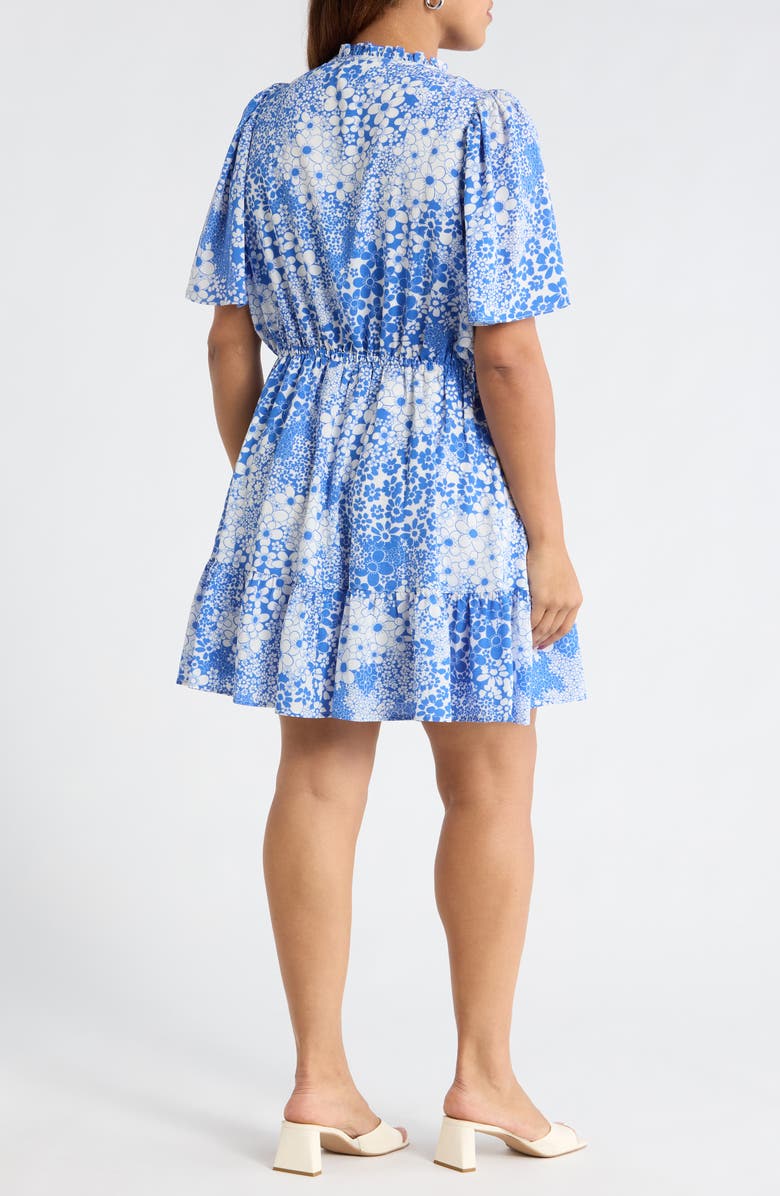 SUGARLIPS Floral Print Flutter Sleeve Dress, Alternate, color, White Blue