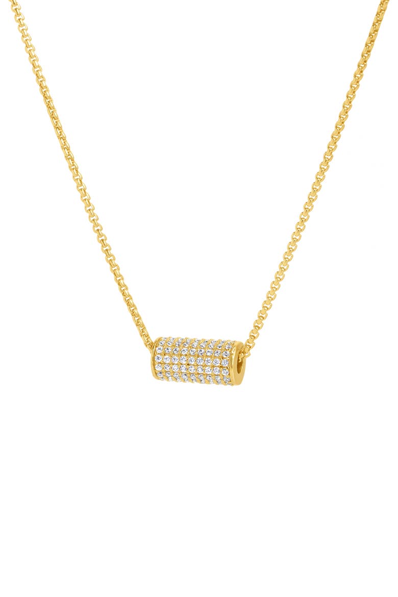 Petit Pavé Mini Tube Pendant Necklace, Main, color, WHITE TOPAZ/GOLD