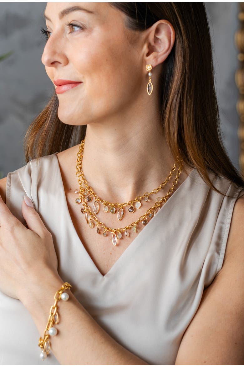 Layered Gemstone Charm Necklace, Alternate, color, Gold
