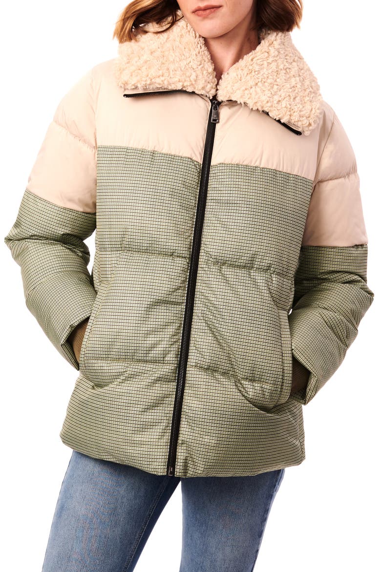 Mixed Media Faux Fur Trim Puffer Jacket, Alternate, color, GREEN MOONGLOW