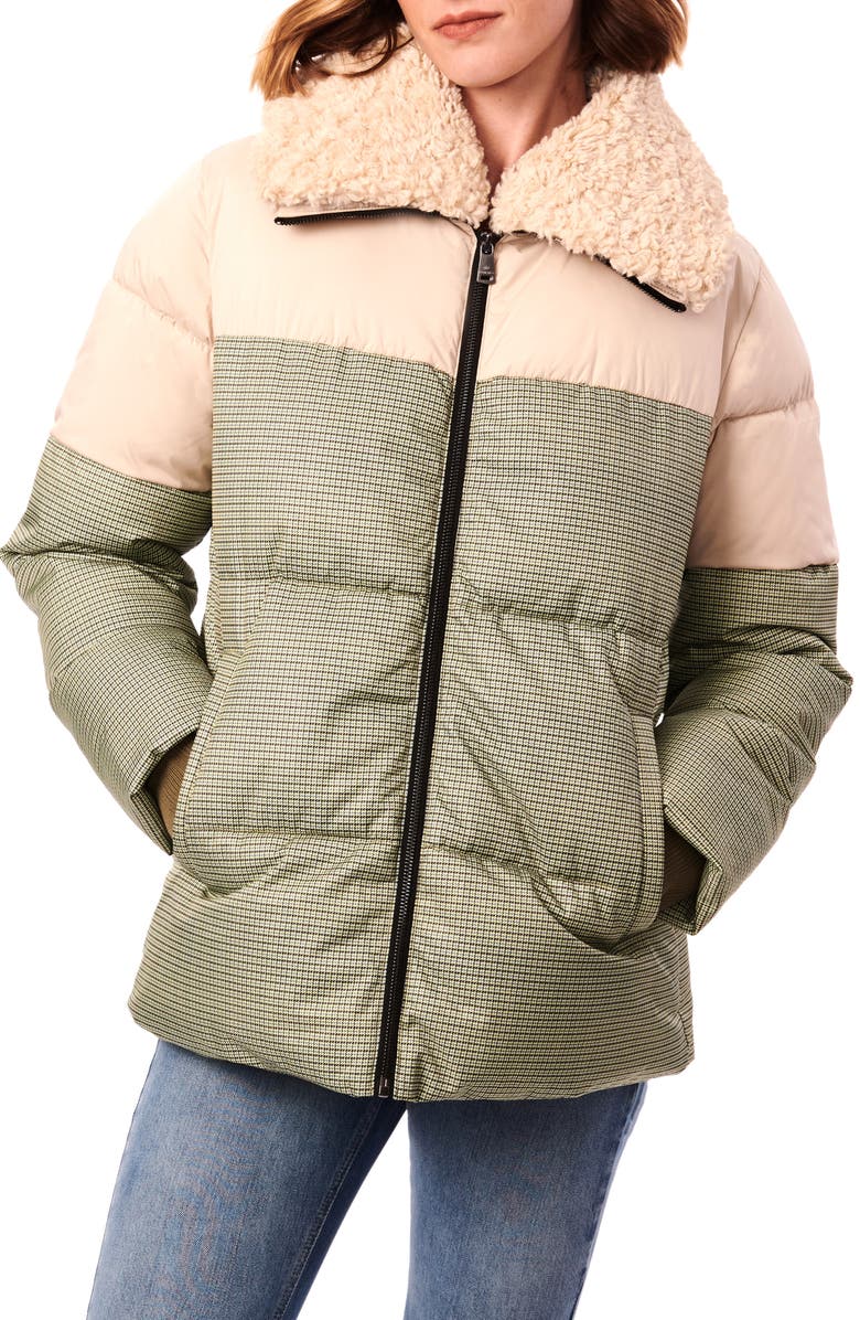 Bernardo Mixed Media Faux Fur Trim Puffer Jacket, Alternate, color, Green Moonglow