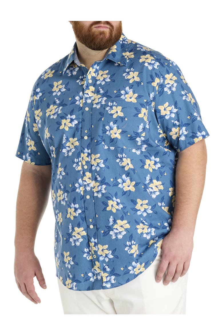 Big & Tall Floral Sport Shirt, Alternate, color, BLUESTERN