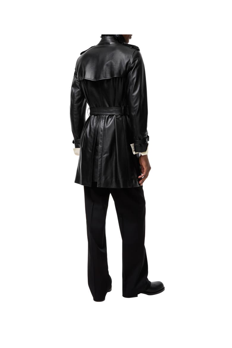 Mid-length Leather Kensington Trench Coat, Alternate, color, Black