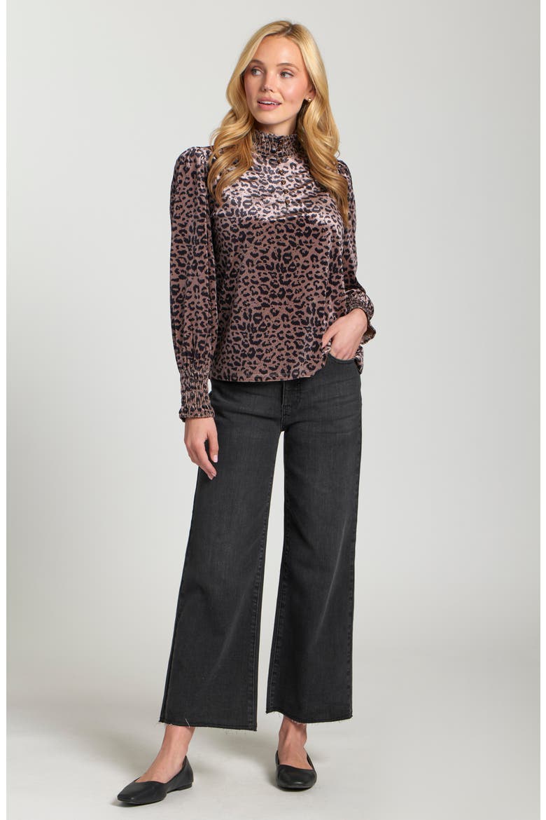 Puff Shoulder Button Front Top, Alternate, color, LATTE/ BLACK