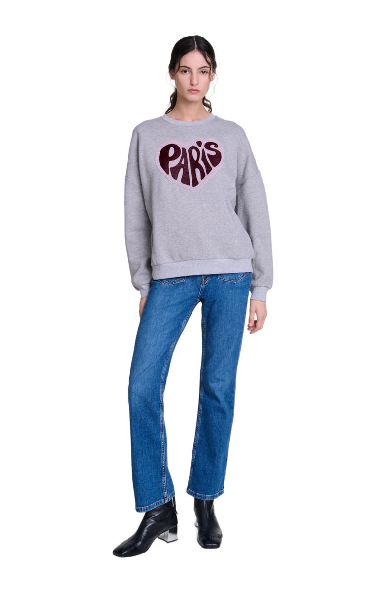 maje Paris heart patch sweatshirt, Main, color,