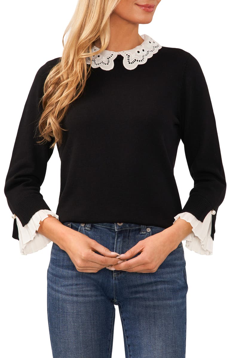 CeCe Eyelet Collar Cotton Sweater, Main, color, 