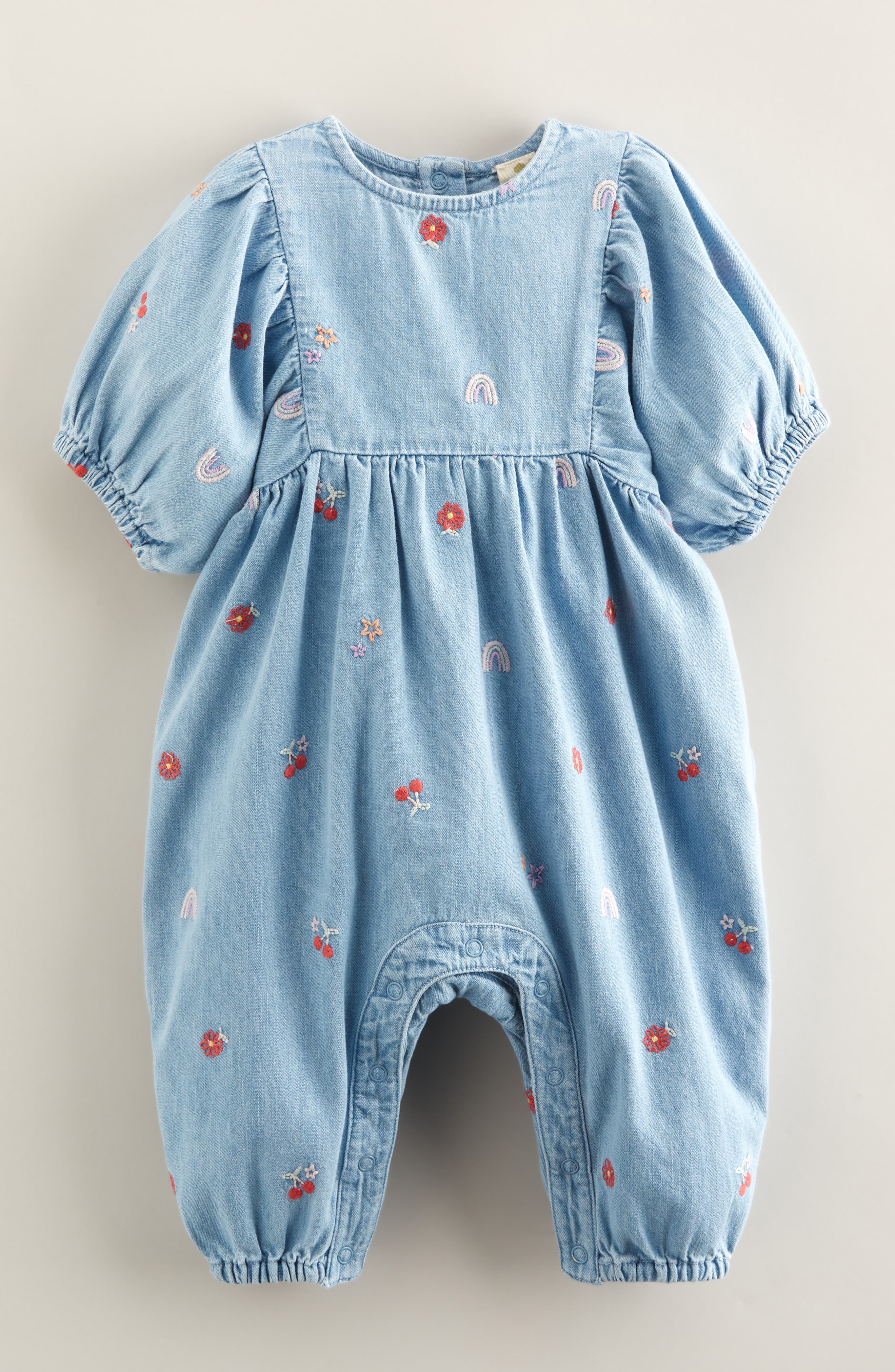 Embroidered Denim Bubble Romper